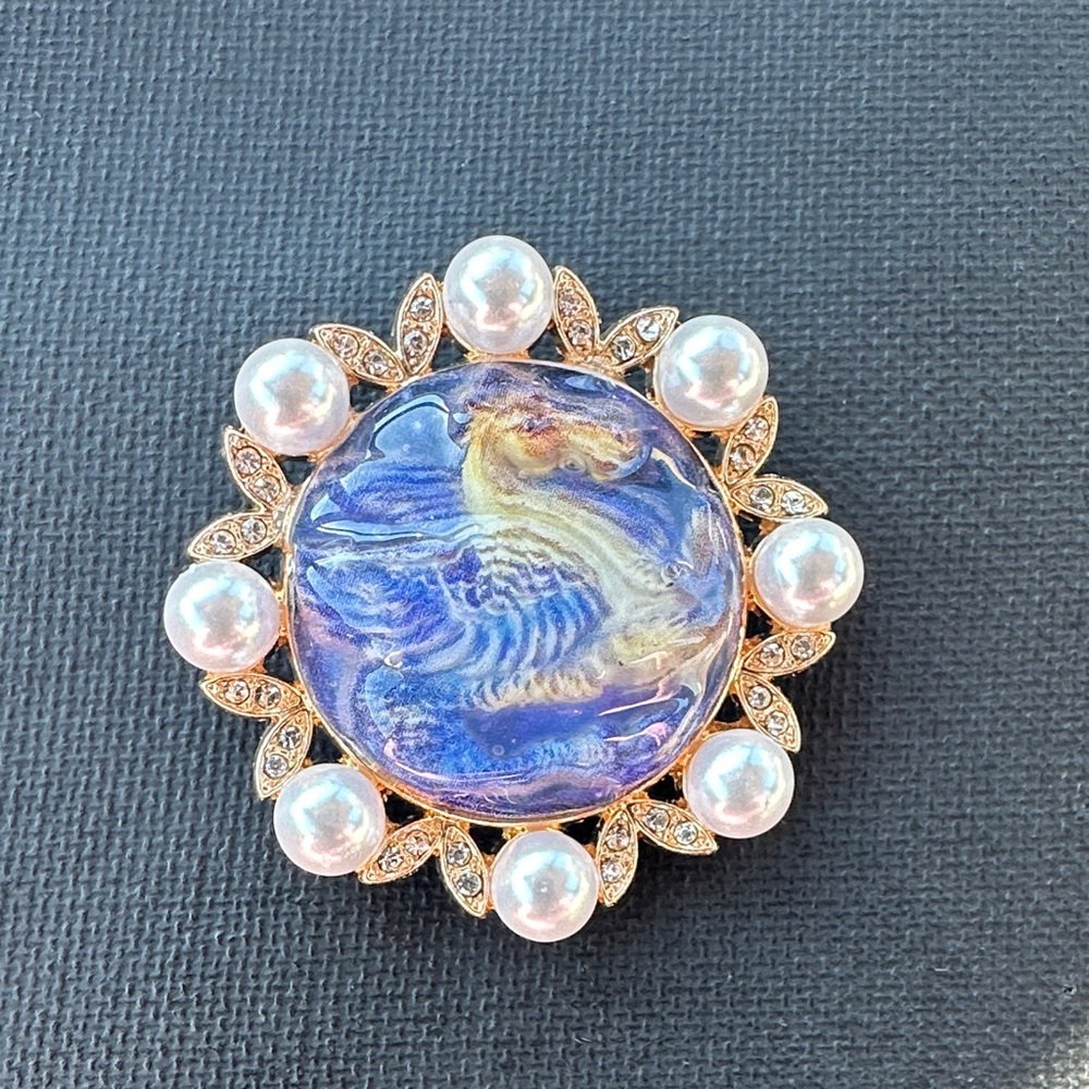 Blue  Enamel Horse  Brooch
